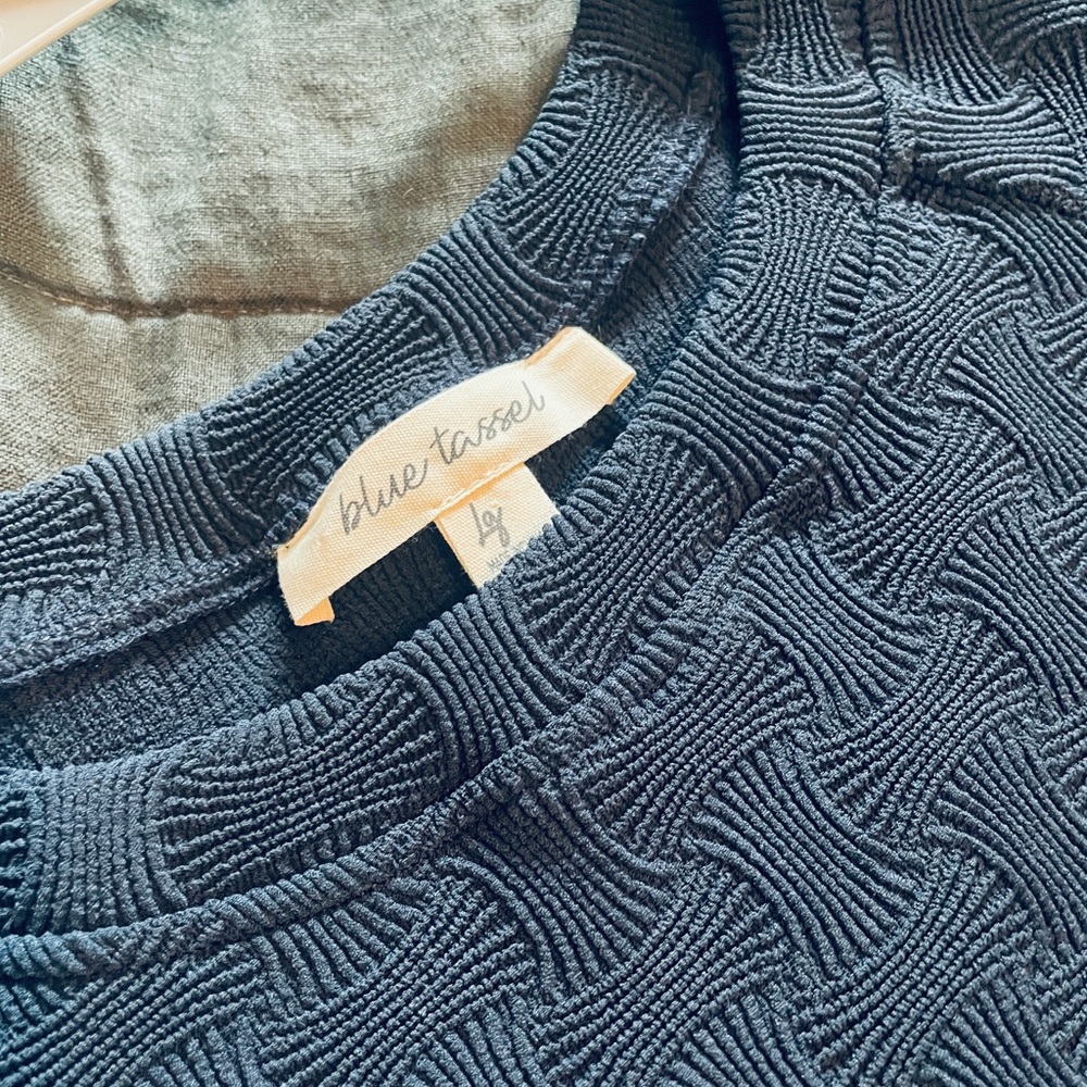 Blue Tassel Textured Navy Top